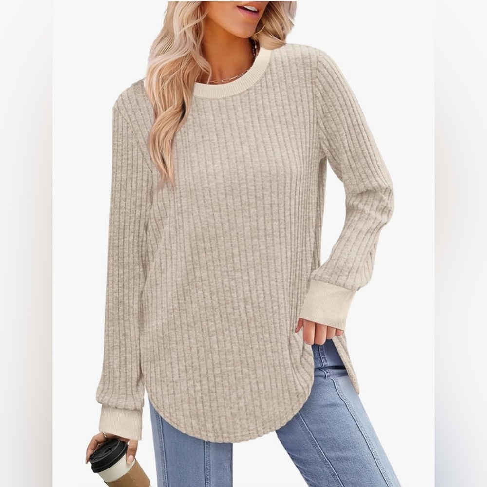 Saloogoe NEW IN BAG super soft sweater tunic top ribbed apricot XL
